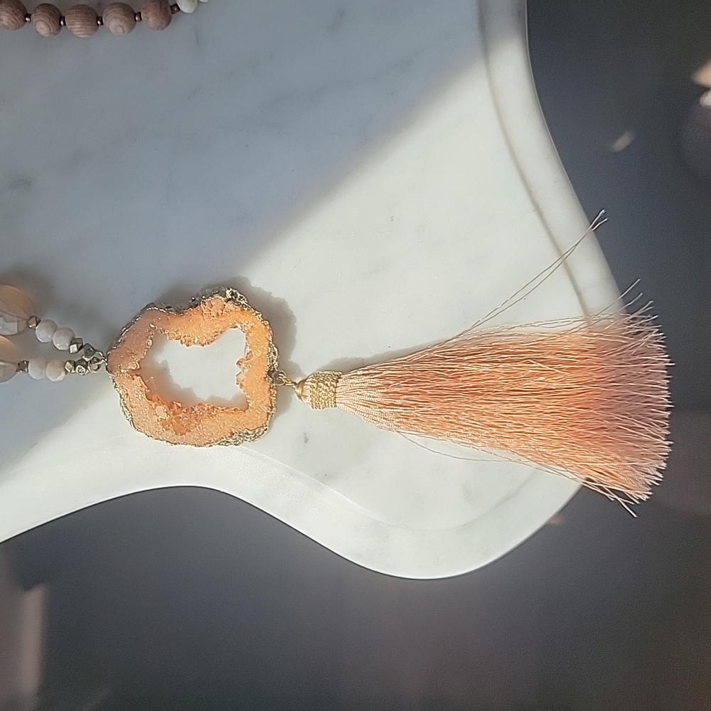 Anthropologie Nakamol Crystal Druzy Beaded Long Necklace Tassel - Picture 4 of 7